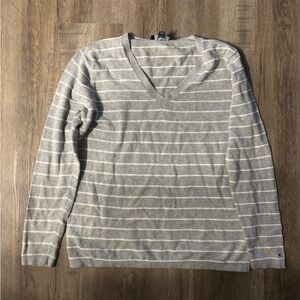 Tommy Hilfiger Gray Striped V-Neck Sweater